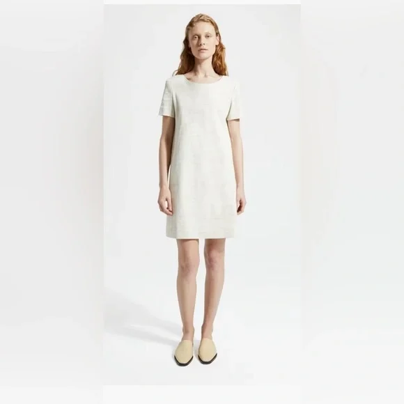 Theory Beige Panel Shift Dress in Sharkskin Crunch Women's Dress Size M - Picture 8 of 8